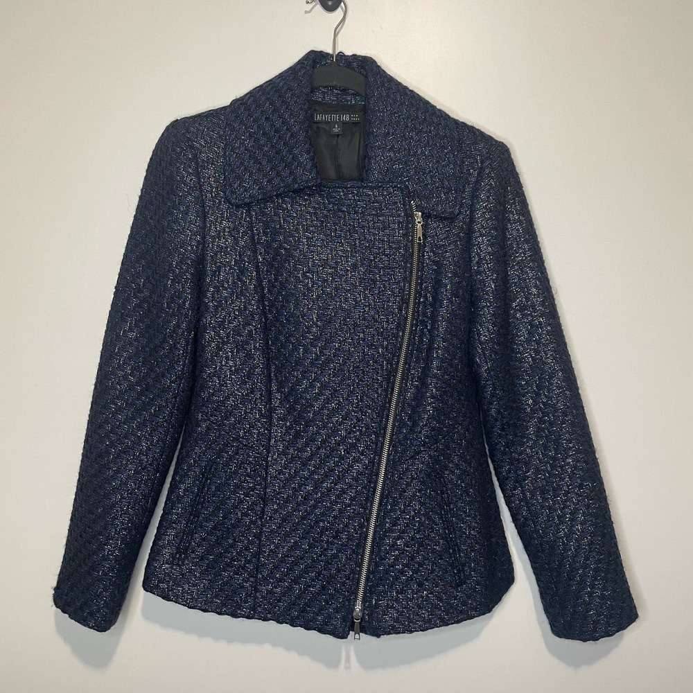 Lafayette 148 New York Women's Tweed Metallic Moto Blazer Jacket size 6